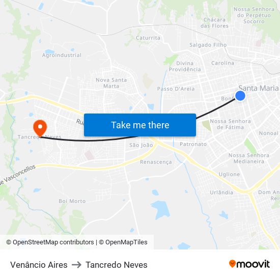 Venâncio Aires to Tancredo Neves map