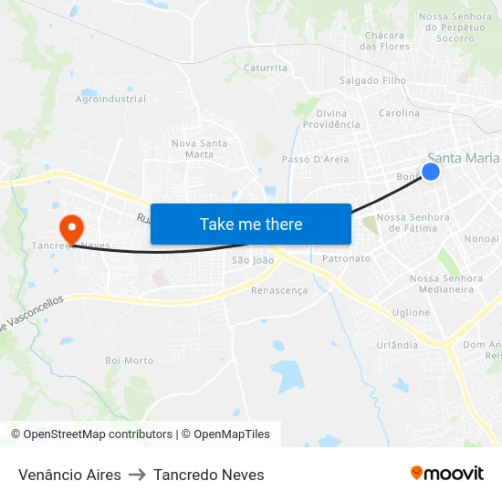 Venâncio Aires to Tancredo Neves map