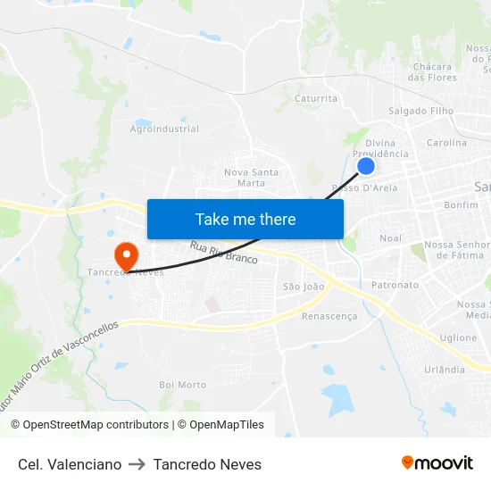 Cel. Valenciano to Tancredo Neves map