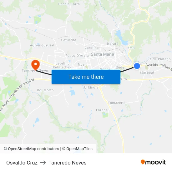 Osvaldo Cruz to Tancredo Neves map