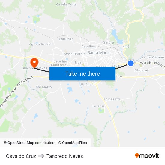 Osvaldo Cruz to Tancredo Neves map