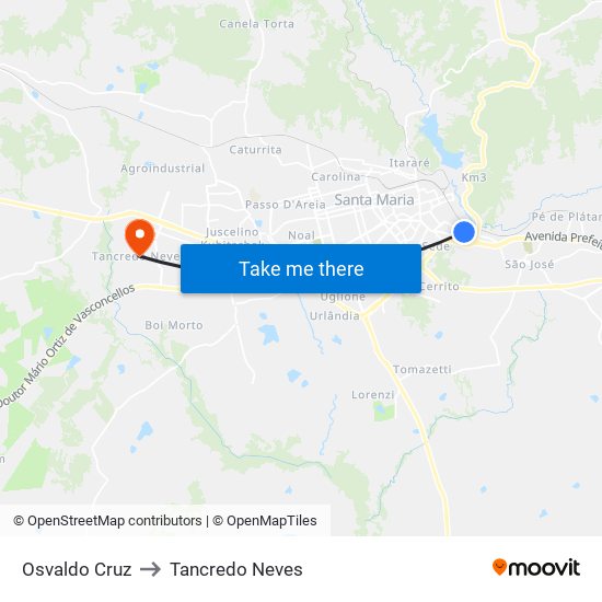 Osvaldo Cruz to Tancredo Neves map