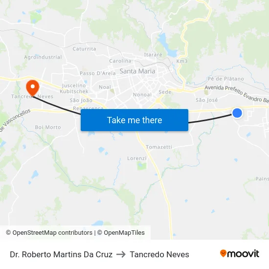 Dr. Roberto Martins Da Cruz to Tancredo Neves map