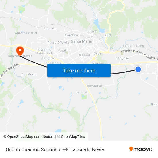 Osório Quadros Sobrinho to Tancredo Neves map