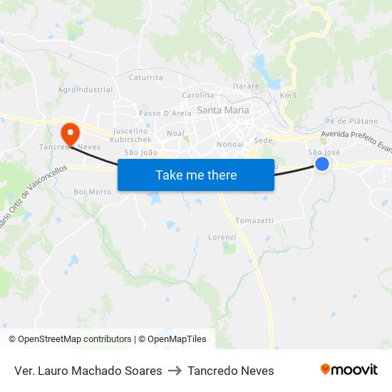 Ver. Lauro Machado Soares to Tancredo Neves map