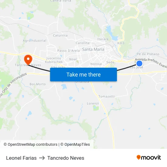 Leonel Farias to Tancredo Neves map