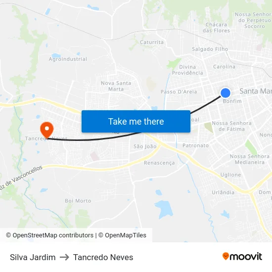 Silva Jardim to Tancredo Neves map