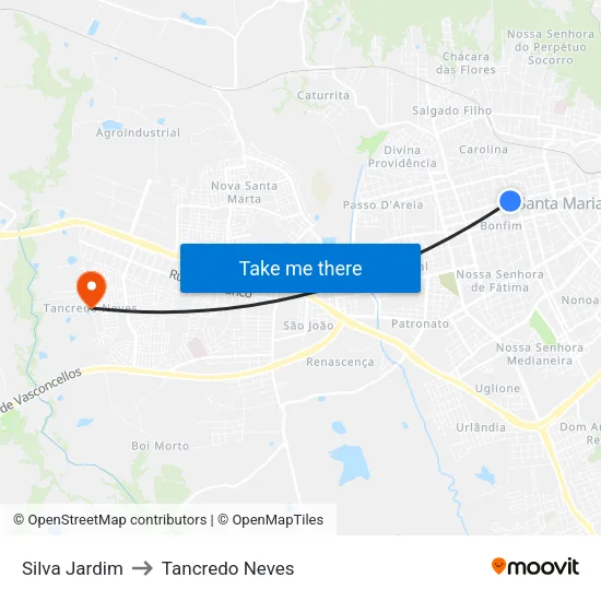 Silva Jardim to Tancredo Neves map