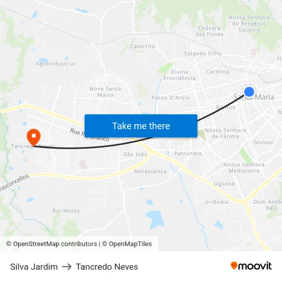 Silva Jardim to Tancredo Neves map