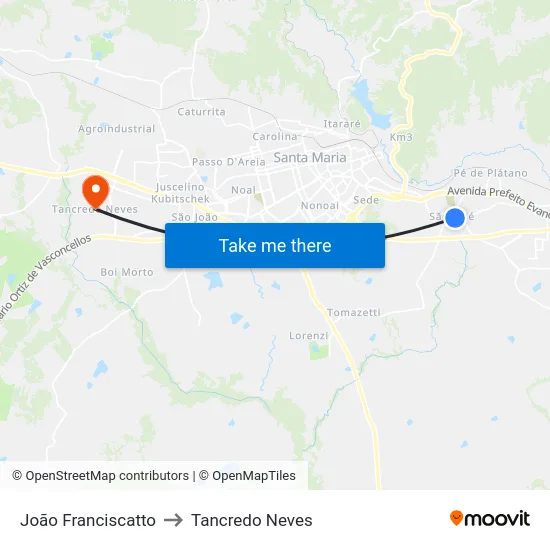 João Franciscatto to Tancredo Neves map