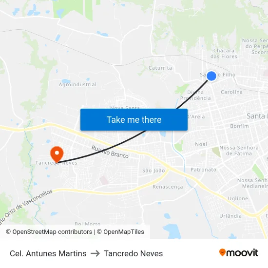 Cel. Antunes Martins to Tancredo Neves map