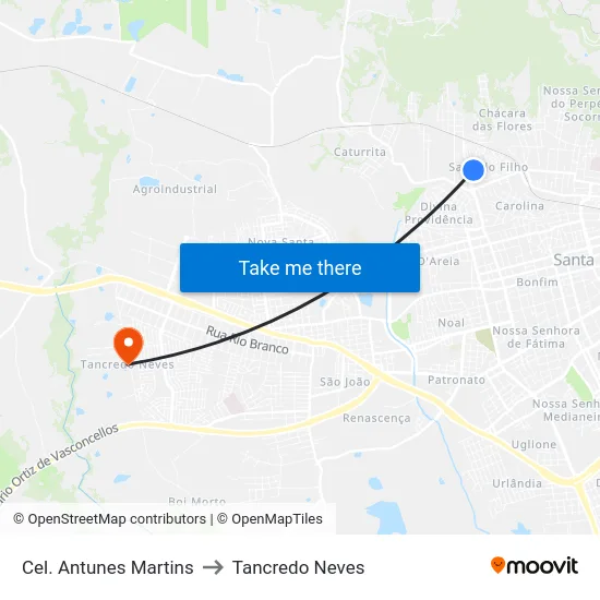 Cel. Antunes Martins to Tancredo Neves map