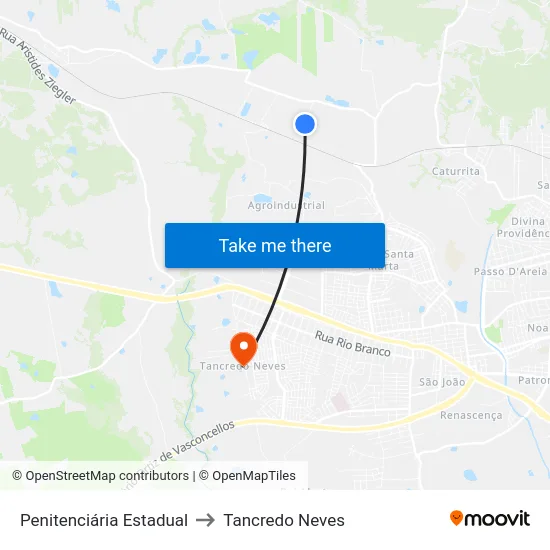 Penitenciária Estadual to Tancredo Neves map