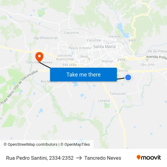 Rua Pedro Santini, 2334-2352 to Tancredo Neves map