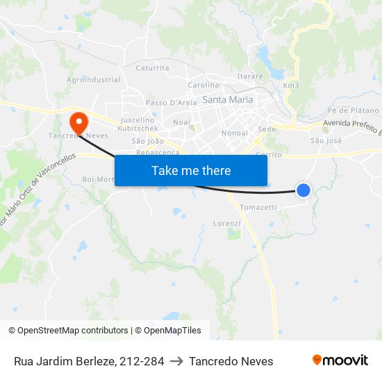 Rua Jardim Berleze, 212-284 to Tancredo Neves map