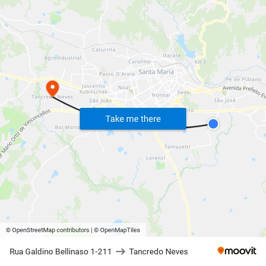 Rua Galdino Bellinaso 1-211 to Tancredo Neves map