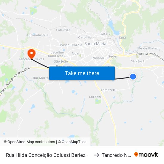 Rua Hilda Conceição Colussi Berleze 210-420 to Tancredo Neves map