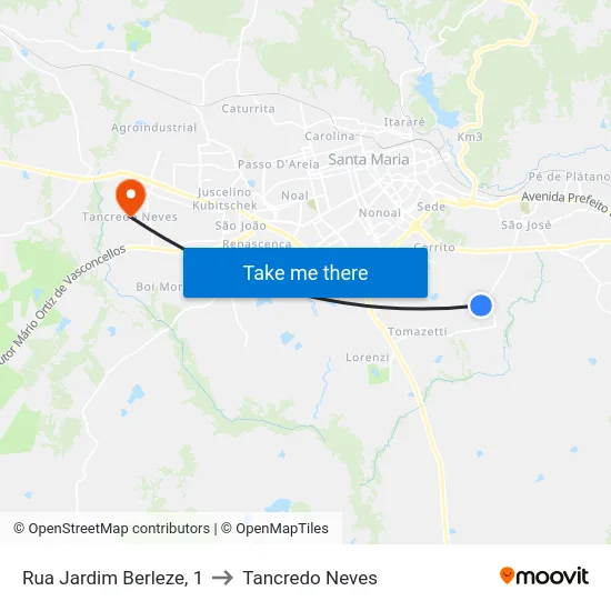 Rua Jardim Berleze, 1 to Tancredo Neves map