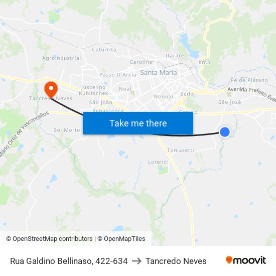 Rua Galdino Bellinaso, 422-634 to Tancredo Neves map