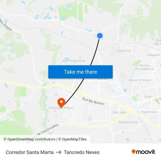 Corredor Santa Marta to Tancredo Neves map