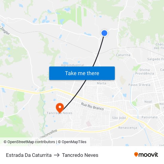 Estrada Da Caturrita to Tancredo Neves map