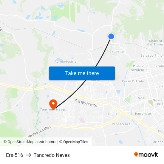 Ers-516 to Tancredo Neves map