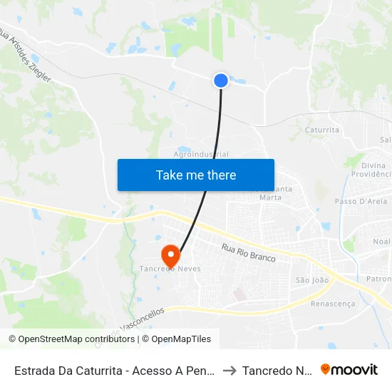 Estrada Da Caturrita - Acesso A Penitenciária to Tancredo Neves map
