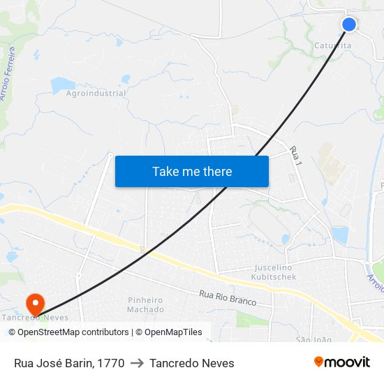 Rua José Barin, 1770 to Tancredo Neves map