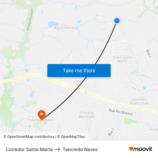 Corredor Santa Marta to Tancredo Neves map