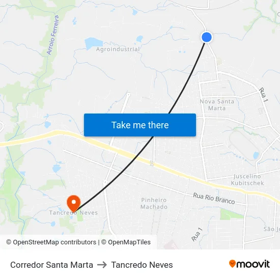 Corredor Santa Marta to Tancredo Neves map