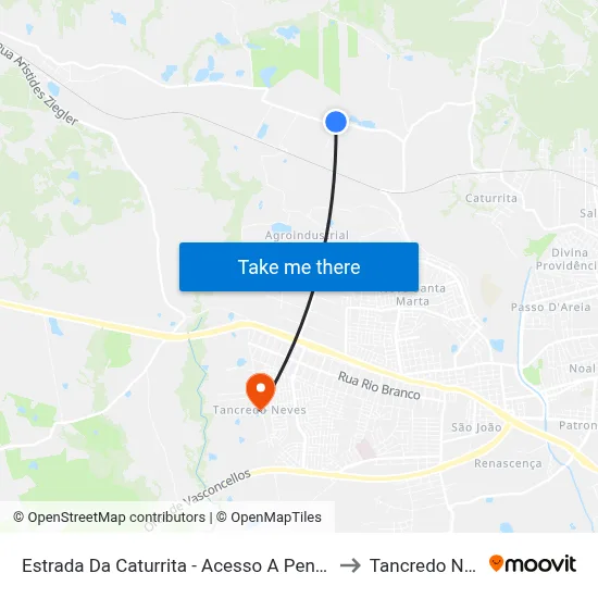 Estrada Da Caturrita - Acesso A Penitenciária to Tancredo Neves map