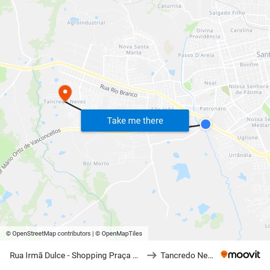 Rua Irmã Dulce - Shopping Praça Nova to Tancredo Neves map