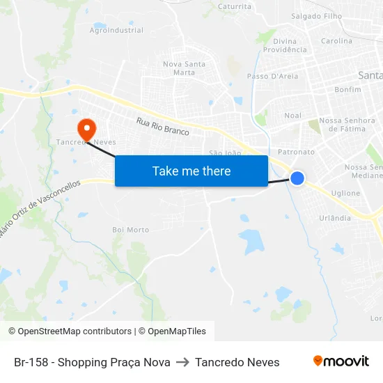 Br-158 - Shopping Praça Nova to Tancredo Neves map