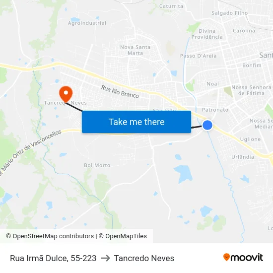 Rua Irmã Dulce, 55-223 to Tancredo Neves map
