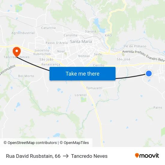 Rua David Rusbstain, 66 to Tancredo Neves map