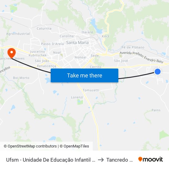 Ufsm - Unidade De Educação Infantil Ipê Amarelo to Tancredo Neves map