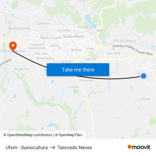 Ufsm - Suinocultura to Tancredo Neves map