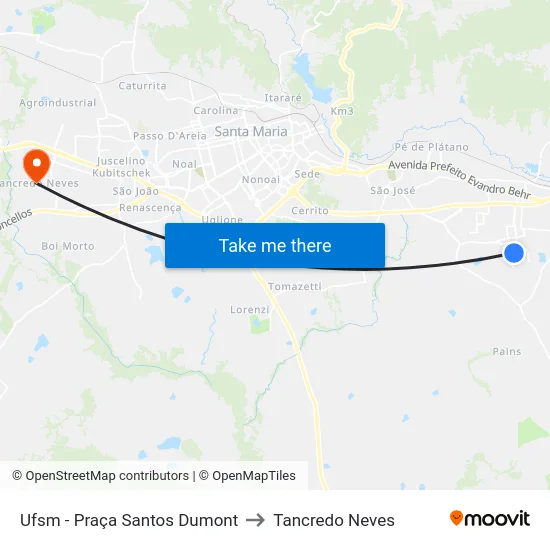 Ufsm - Praça Santos Dumont to Tancredo Neves map