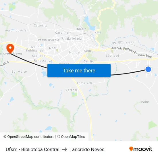 Ufsm - Biblioteca Central to Tancredo Neves map
