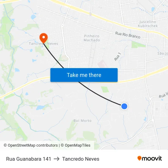Rua Guanabara 141 to Tancredo Neves map