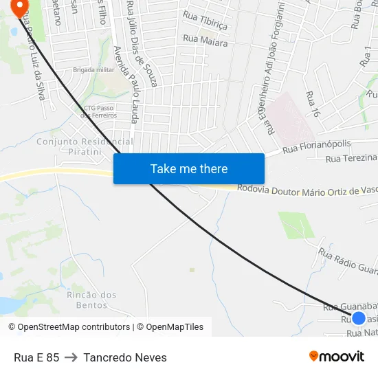 Rua E 85 to Tancredo Neves map