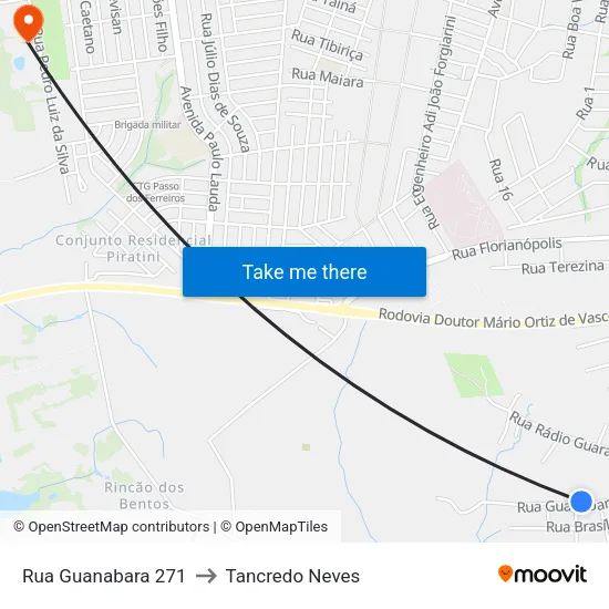 Rua Guanabara 271 to Tancredo Neves map