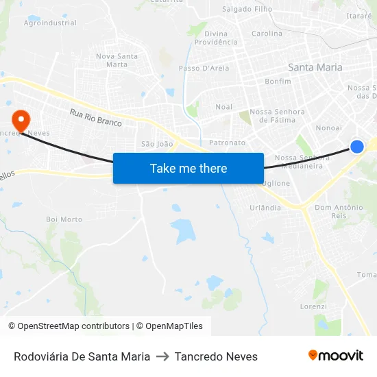 Rodoviária De Santa Maria to Tancredo Neves map