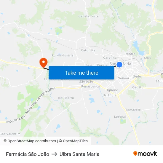 Farmácia São João to Ulbra Santa Maria map