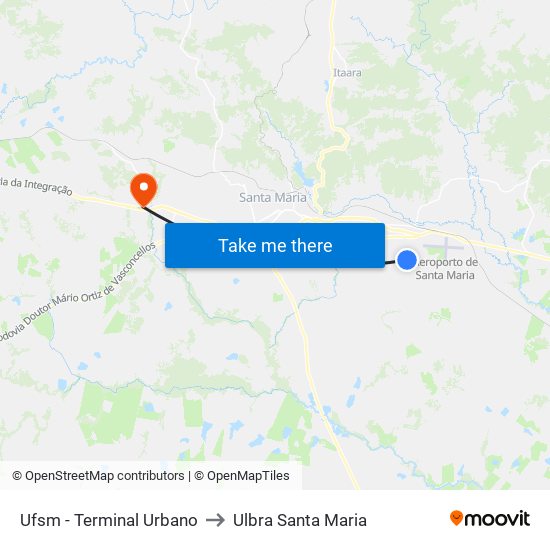 Ufsm - Terminal Urbano to Ulbra Santa Maria map