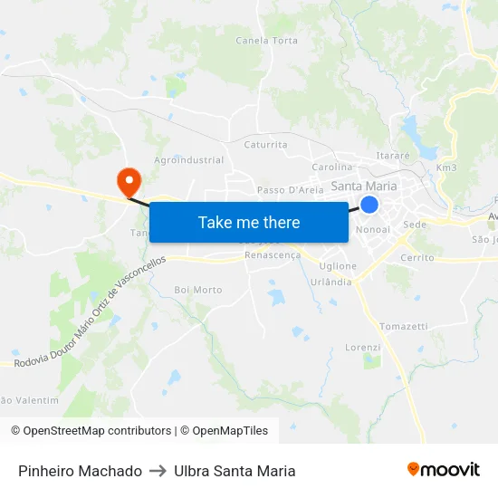 Pinheiro Machado to Ulbra Santa Maria map