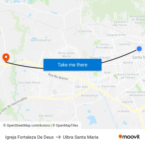 Igreja Fortaleza De Deus to Ulbra Santa Maria map