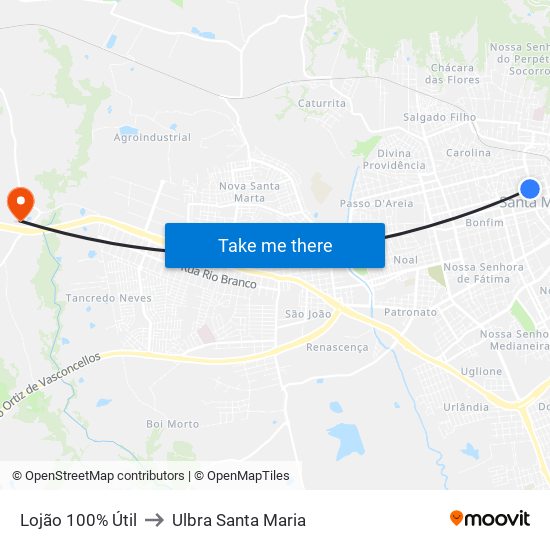 Lojão 100% Útil to Ulbra Santa Maria map