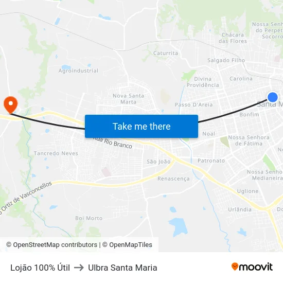 Lojão 100% Útil to Ulbra Santa Maria map