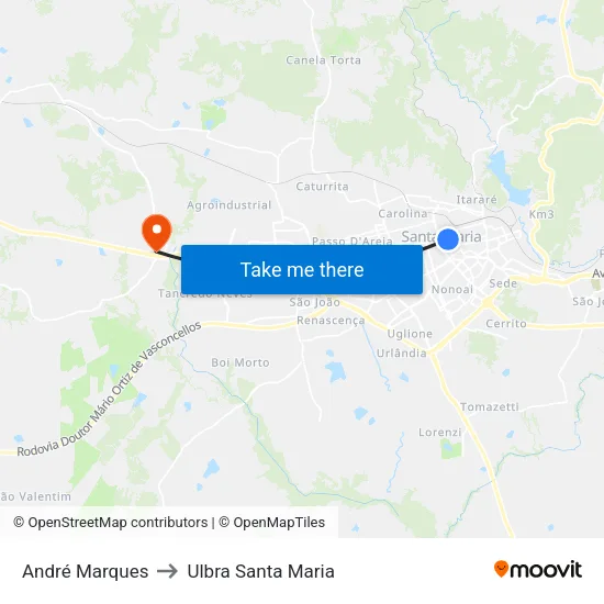 André Marques to Ulbra Santa Maria map